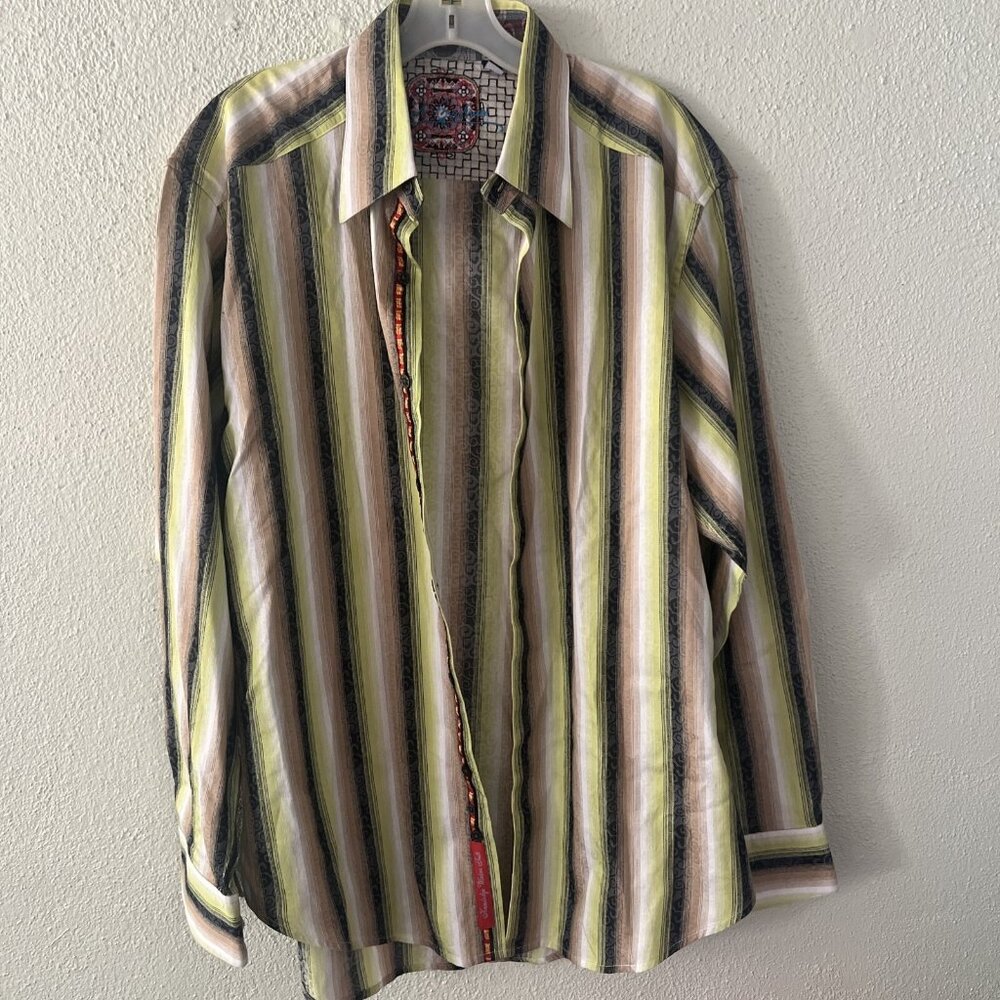 Robert Graham Shirt Size‎ L Silk ,cotton abstract paisley colorful long sleeves.